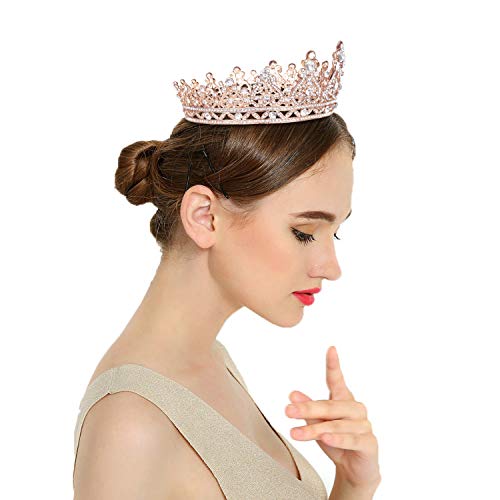 JOYPEA Crown Women Girls Rhinestone Womens Vintage Rose Gold Tiara Queens Birthday Pageant Costume Crown Bridal Crowns For Wedding