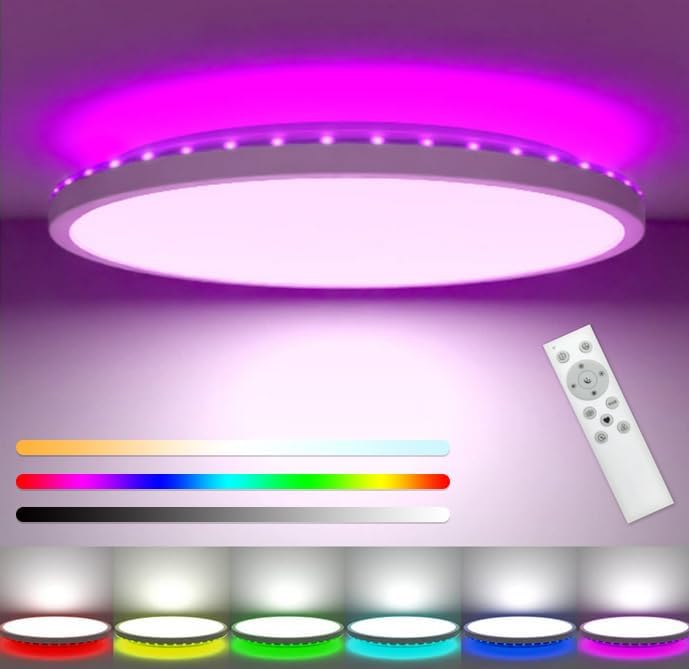 zemty 24W RGB LED Ceiling Light with Remote 3000K-6500K Dimmer 3200LM