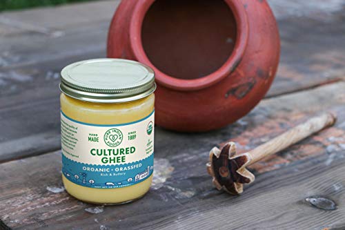 Grassfed Organic Cultured Ghee - by Pure Indian Foods ,14 oz, Pasture Raised, Lactose Free, Gluten-Free, Non-GMO, Paleo, Keto-Friendly, Batch Tested for Casein and Whey