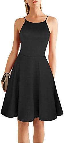 Ineffable Women's Cold Shoulder Sleeveless Mini Spaghetti Strap Casual Dress(Black, XXL)