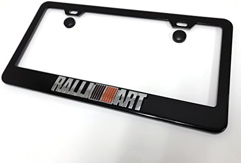 Deepro 3D Ralliart Black Metal License Plate Frame with Screw Cap Covers
