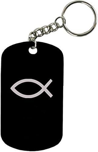 Personalized Engraved Custom Jesus Fish 2-inch Colored Anodized Aluminum Customizable Keychain Dog Tag, Black