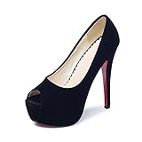 Womens Peep Toe Faux Suede Pumps Heels Shoes