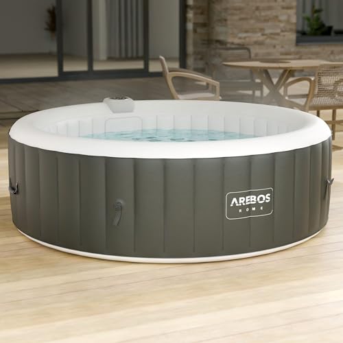 Arebos Whirlpool | aufblasbar | In- & Outdoor | 6 Personen | ⌀ 208 cm | 130 Massagedüsen | mit Heizung | 1.000 Liter | Inkl. Abdeckung | Bubble Spa &
