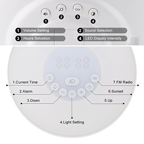 Wake Up Light, Elfeland Sunrise Alarm Clock with Sunrise/Sunset Simulation Touch Control Digital Alarm Clock with 6 Natural Sounds and FM Radio/10 Brightness Levels/Snooze Function Alarm Clock