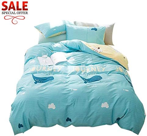 FenDie Striped Pattern Ocean Dolphin Fish Printed Duvet Cover Set Reversible Kids Bedding Set Cotton 100 Percent Twin Boys Girls Duvet Cover with Zipper, Blue/Yellow