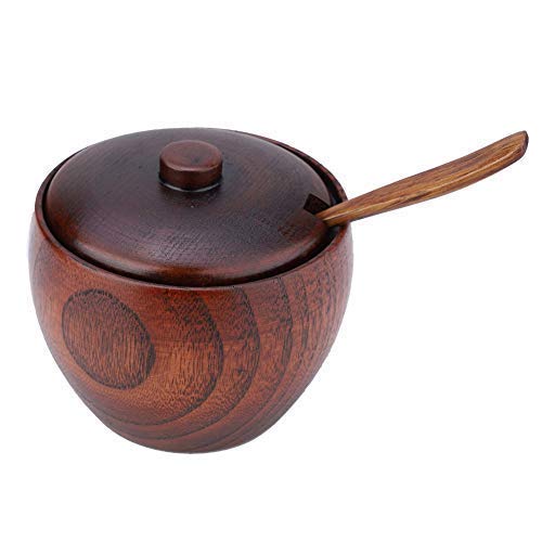 TOPINCN Wooden Spice Jar, Sugar Bowl Salt Pepper Containers Seasoning Box Pot with Spoon Lids Sauce Cans Kitchen Cooking Tool