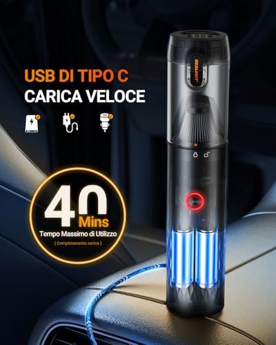 Aspirabriciole Senza Fili, 29000Pa 6 in 1 Aspirapolvere Auto Portatile, Durata della Batteria di 40 Minuti, Aspiratore e Soffiatore con Motore Brushless (Apex Black)