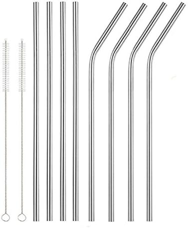 Reusable Straws Metal Straw 8 Straws Reusable | 4 Straight Metal Straws 4 Bent Stainless Steel Straw 2 Cleaning Brushes 10.5" Long Reusable Straw | Yeti Straw Reusable Straws Dishwasher Safe