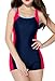 BeautyIns Womens One Piece Swimsuit Boyleg Swimwear Sports Boy short Swimming Costume, Red, US size: 6 (Tag size: 40)