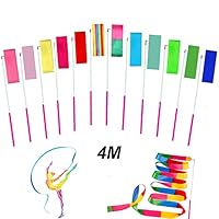 NICHNAOO 12pcs 4 Meters Gym Dance Ribbons Streamers Rhythmic Dance Ribbons Wands for Adult and Kids, Dancing Streamers, Rotating Baton and Artistic Dancing