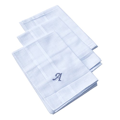 OWM Handkerchief Pack of 3 Cotton Embroidered Custom Initial Letter a Monogram Handkerchief Men (White)