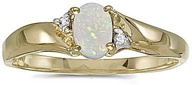 14kt Yellow Gold Oval Opal and Diamond Ring