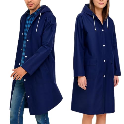 Capa de Chuva Cor Azul Adulto Unissex Com Bolso e Capuz Ajustável Cobre Toda Cabeça Tamanho G Longo Masculino e Feminino Reforçada