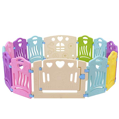 Foldable Baby Playpen - 14 Panel Kids Activity Center Portable Playard, Indoor and Outdoor Baby Fence - Safe Play Yardï¼Œ Door Lock & Stable Suction Cup Play Pen with Games & Gates for Infants