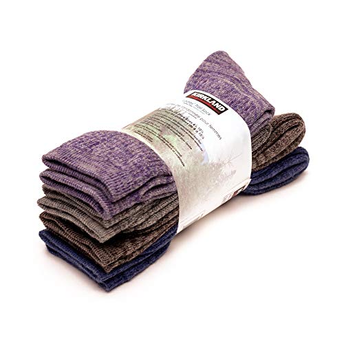 Kirkland Signature Ladies Women Trail Hiking Friendly Socks – 4 Pairs x Extra Fine Merino Wool – US Shoe Sizes 4-10.5″ (Blue, Brown, Grey & Violet)