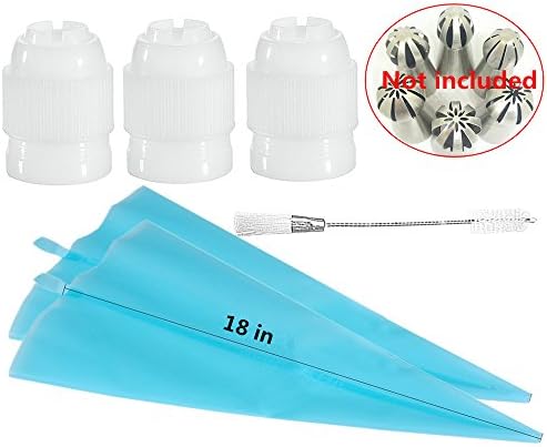 6 in 1 Russian Ball Piping Tip Couplers,3 Single Color Coupler For Sphere Icing Nozzles, 2 Silicone Pastry Bag 1 Cleannibg Brush Quickly &amp; Easily Attach and Swap Piping Tips