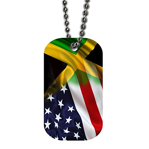 BleuReign(TM) Mixed USA and Jamaica Flag Single Sided Metal Military ID Dog Tag with Beaded Chain