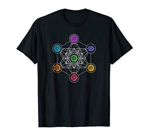 Sacred Geometry Yoga Metatrons Cube Rainbow Chakras T-shirt