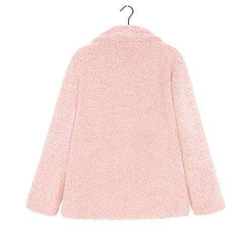 Women's Faux Fur Coats Lapel Winter Warm Fluffy Fuzzy Fleece Overcoats Open Front Cardigan Casual Shearling Shaggy Outwear Jackets with Pockets - Limsea Pink