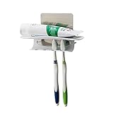 Livebox 4 Slot Toothbrush And Toothpaste Holder With Self Adhesive Super Flexible Sticker