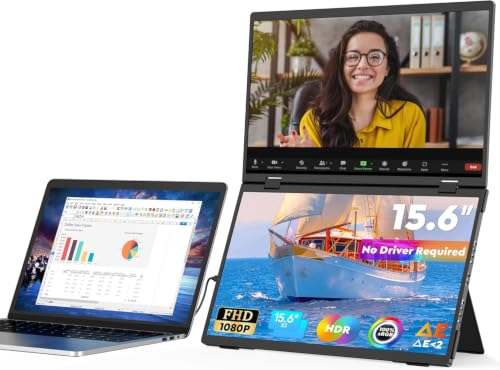 HONGO 15.6 Zoll Portable Monitor Dual FHD 1080P IPS Ultradünn, HDR EyeCare Externer Monitor TypeC&HDMI Anschluss für Laptop PC Mac Xbox PS5 Switch Por