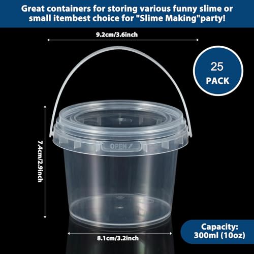 TERRIFI 25 Pcs Storage Containers with Lids and Handles, 10 oz Clear Plastic Buckets, 300ml Mini Storage Case for DIY Art Craft, Pigment, Small Tools, Part Material