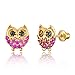 14k Gold Plated Brass Red Owl Cubic Zirconia Screwback Baby Girls Earrings with Sterling Silver Post