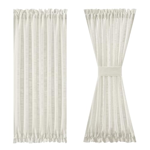 FMFUNCTEX Fenstertürvorhänge aus natürlichem Leinen, für Schiebetürvorhänge, 101,6 cm lang, halbtransparente Paneele