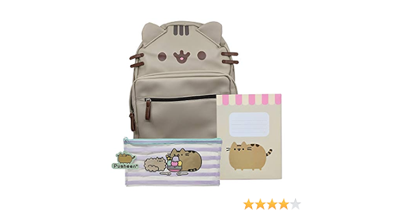 Amazon.com: Pusheen The Cat Student Set de mochila de piel sintética con  cara de gato, cuaderno de diseño festoneado y estuche de accesorios a rayas  : Ropa, Zapatos y Joyería