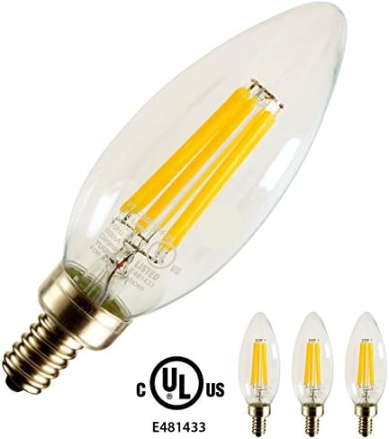 YUURTA C35 5W LED Filament Light Bulb E12 Candelabra Base Lamp Torpedo Tip 4000K Pure White 50W Incandescent Equivalent 120V Pack of 3