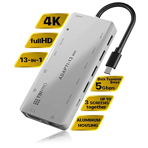 [Latest 2020] USB C Hub 13-in-1 with 4K Type C to 2X HDMI, VGA, 100W Charging, 3 USB 3.0, 3.5mm mic Audio Jack, SDXC/Micro SD Card Reader, Ethernet. USB-C Adapter for Type-C MacBook Air Pro, DELL, HP - Thumbnail 7