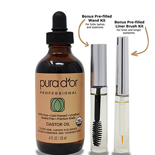 PURA D'OR 4 Oz ORGANIC Castor Oil - 100% Pure USDA Certified Cold Pressed, Hexane Free Eyelash & Eyebrow Serum - For Fuller, Thicker Lashes & Brows - Skin & Hair - Thumbnail 7