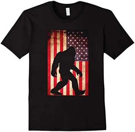 Mens Bigfoot Sasquatch I Believe Tshirt with USA Distressed Flag Large Black