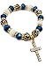Nazareth Store Catholic Crystallized Cross Deep Blue Crystal Beads Wrist Rosary Bracelet Adjustable Elastic Bangle