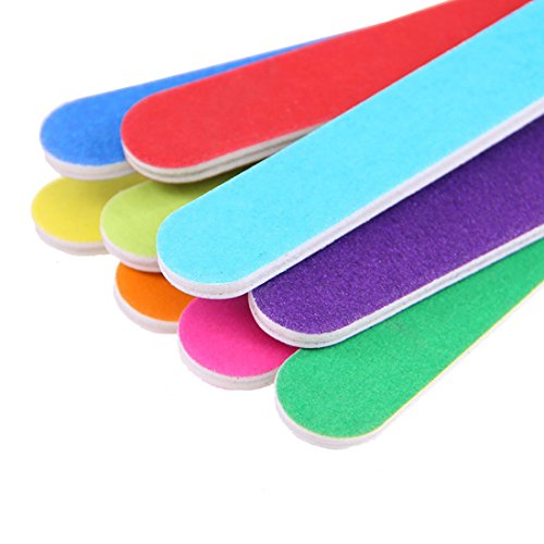 NIPOO 10 PCS Double Sided Nail Files - Colorful Straight Emery Board Cosmetic Manicure Pedicure, 100 180 Grit (Random Color)