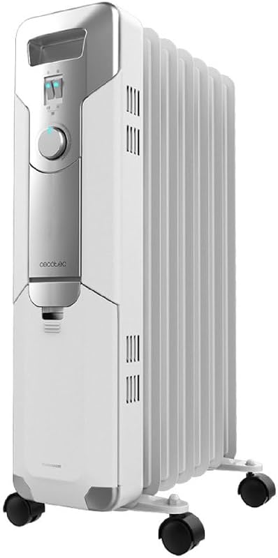 Radiatore elettrico ad olio ReadyWarm 7000 Space. 7 moduli, basso consumo energetico, 1500 W, 3 Livelli, Raccoglitore di Cavi, Sistema di Sicurezza, Ruote, 15 m2