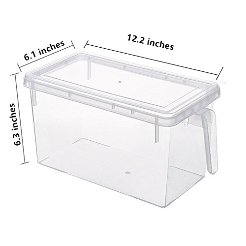 MineDecor Plastic Storage Containers Square Handle Food Storage Organizer Boxes with Lids for Refrigerator Fridge Cabinet Desk (Set of 4 Pack, Large Organizer Bins)
