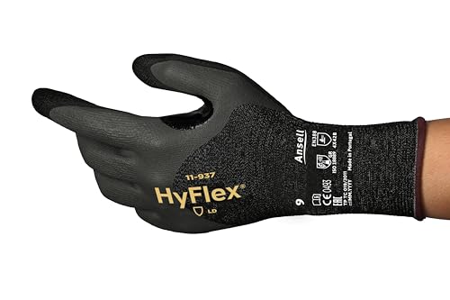 Ansell Hyflex 11-937 Sicherheitsarbeitshandschuhe Mechanischer Schutz, Größe 8 (M), Schwarz (12 Paar)