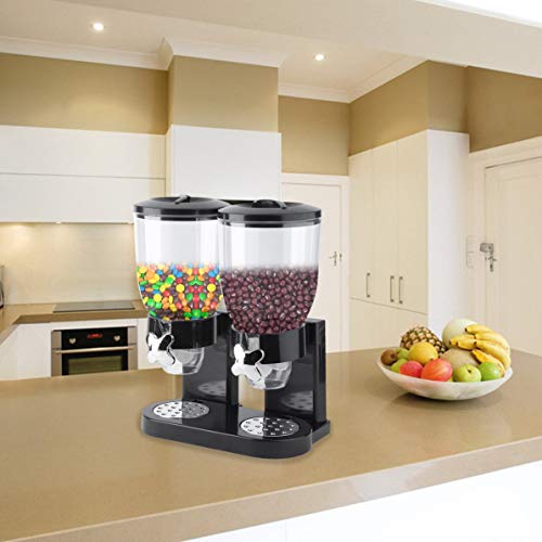 Double Chambers Dry Food Cereal Dispenser Airtight Kitchen Storage Twin Container Dual Control For Oatmeal Candy Granola Nuts