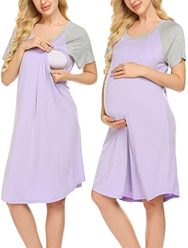 Ekouaer 3 in 1 Delivery/Labor/Nursing Nightgown Women Maternity Hospital Gown Postpartum Zipper Breastfeeding Sleepwear