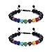 BESKIT Men Women 8mm Lava Rock 7 Chakras Beads Bracelet Braided Rope Gemstones Yoga Bracelet Bangle (2 Pcs Lava Chakra)