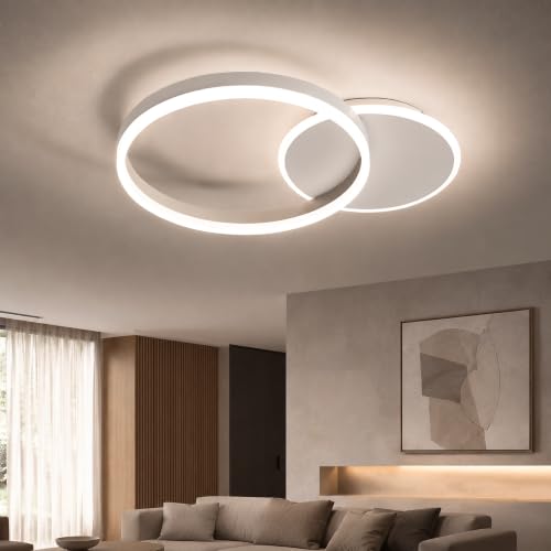 Moonm LED Ceiling Light 36 W, Dimmable LED Ceiling Light 3000 K-6000 K | bedroom chandelier with remote control, modern ceiling chandelier, aluminium, living room with two circles, ceiling lights