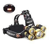 Headlamp, Brightest Headlight with 4 Lighting Models, Best Rechargeable Flash Light for Running Camping Fishing Outdoor Activities by KKhome, 2 4200mah Battery Included