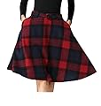 Domple Womens Vintage Plaid Wool High Waist A-Line Knee Length Sakter Skirts