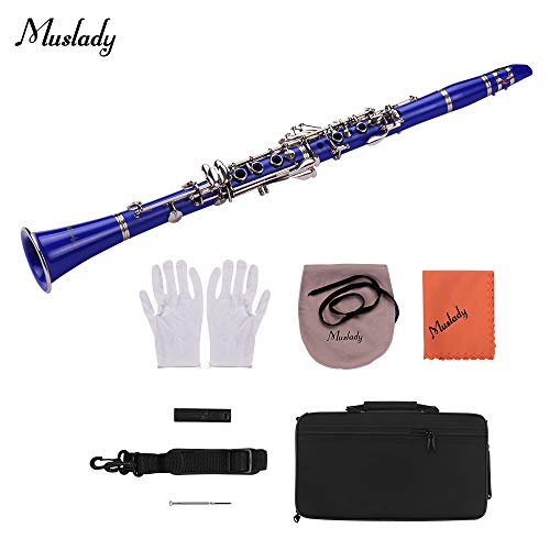Clarinet,Muslady 17-Key Clarinet,Bb Flat ABS Woodwind Instrument with Carry Case Gloves Cleaning Cloth Mini Screwdriver Reed Case 10pcs Reeds