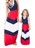 Kaoccy Mother and Daughter Stripe Stitching Boho Long Maxi Dress