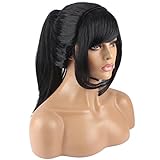 WeKen Black Hair Cosplay Wig with High Ponytail Straight Synthetic Wig with Claw Ponytail