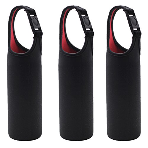 Kvvdi 3 Pack 18 oz - 25 oz Neoprene Water Bottle Sleeve Portable Bottle Cooler Cover Holder Strap for Outdoor (3Pack-Black)