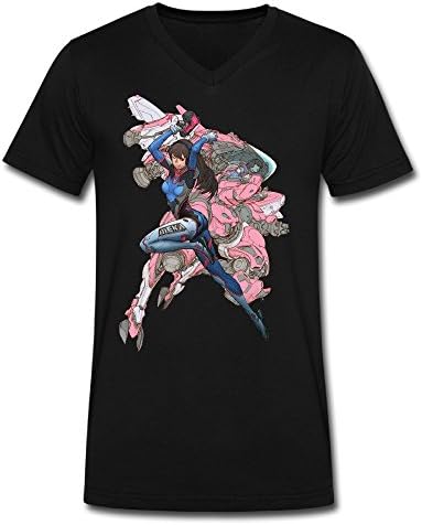 QINQING D.Va Art Men's Black Large V-neck T-Shirt